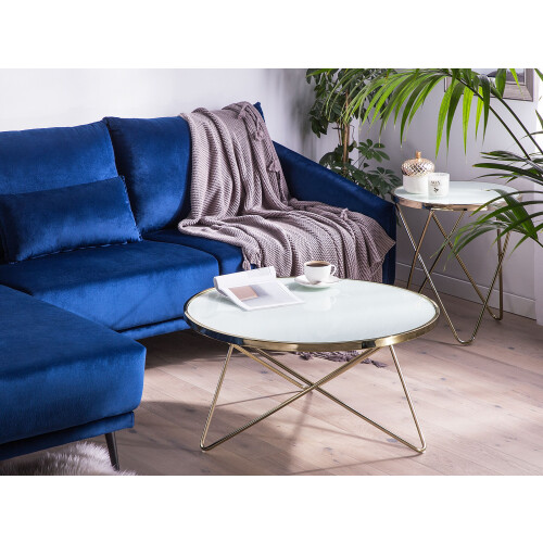 Beliani Coffee Table MERIDIAN Tempered Glass White/Gold 1