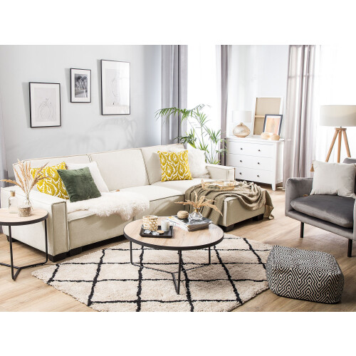 Beliani Corner Sofa Bed ROMEDAL Fabric Beige Left Hand 1