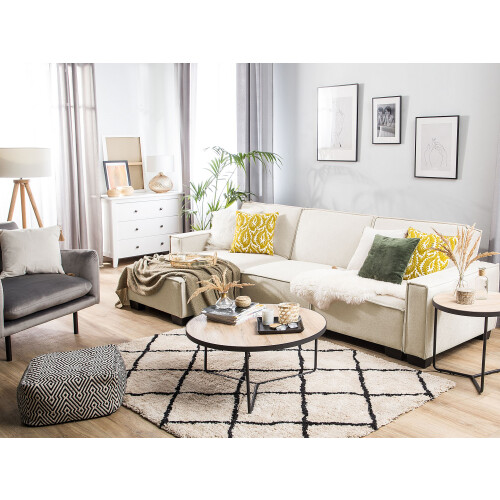 Beliani Corner Sofa Bed ROMEDAL Fabric Beige Right Hand 1
