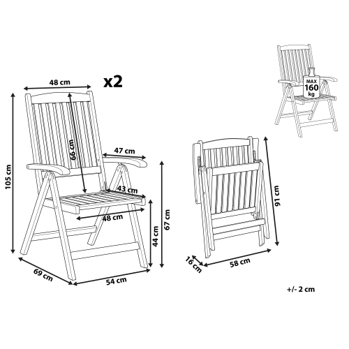 Beliani Set of 2 Garden Chairs JAVA Acacia Wood Light Brown 2