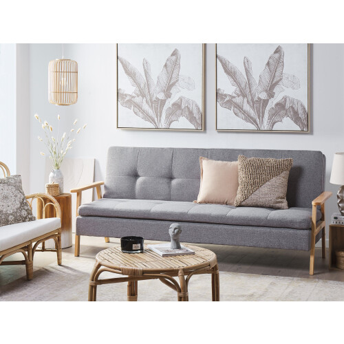Beliani Sofa Bed 3 Seater TJORN Fabric Light Grey 1
