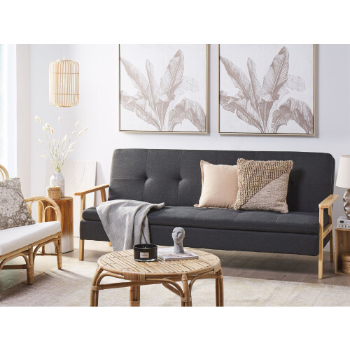 Beliani Sofa Bed 3 Seater TJORN Fabric Dark Grey 1
