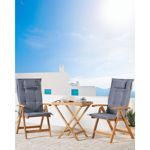 Beliani Set of 2 Garden Chairs with Cushions JAVA Acacia Wood Blue 2