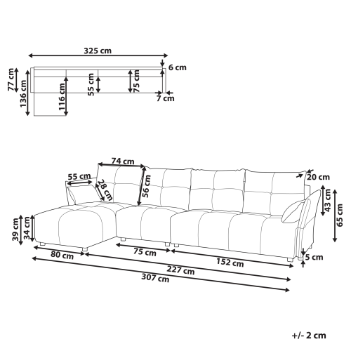 Beliani Corner Sofa 4 Seater TOMRA Fabric Light Grey Right Hand 2
