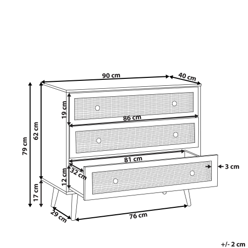 Beliani 3 Drawer Chest PONCA Light Brown 2