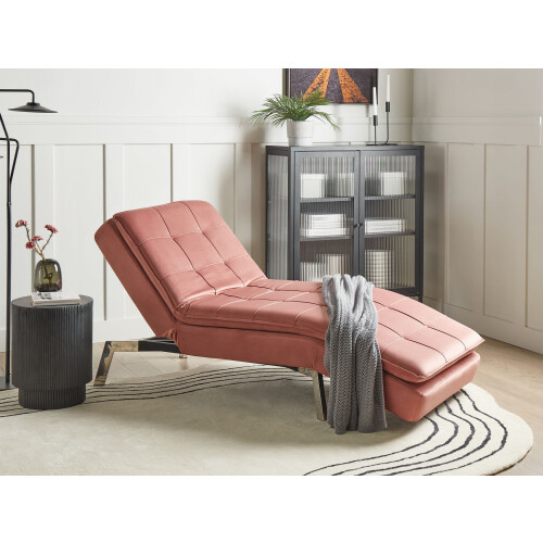 Beliani Chaise Longue LOIRET Velvet Pink 1