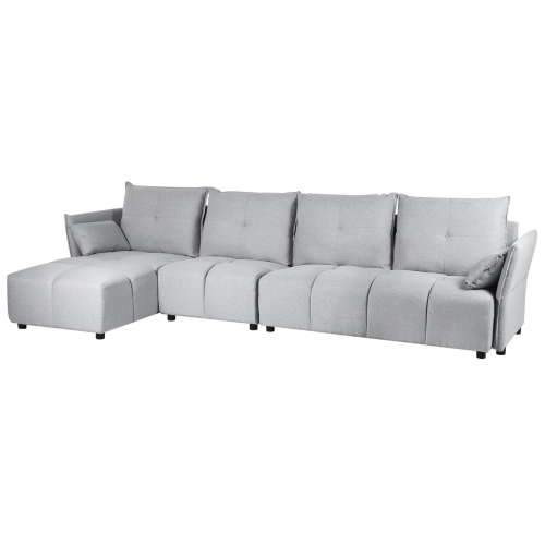 Beliani Corner Sofa 4 Seater TOMRA Fabric Light Grey Right Hand 2