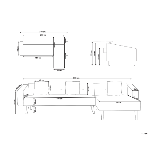 Beliani Corner Sofa Bed 4 Seater VADSO Velvet Grey Left Hand 2