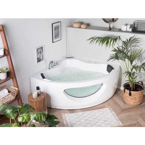 Beliani Corner Hot Tub with LED TOCOA 2050 x 1460 mm White 1