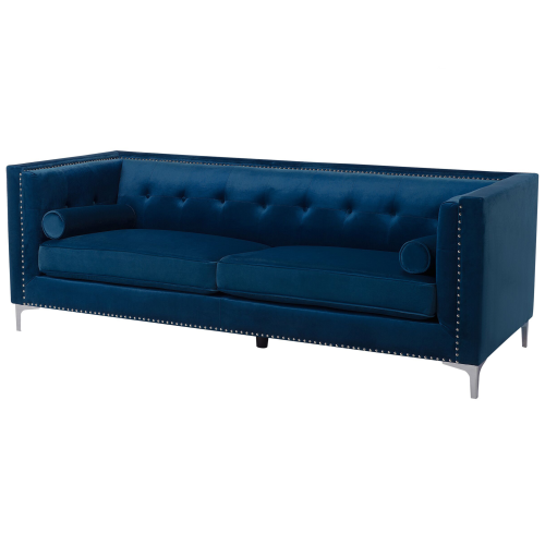 Beliani Sofa 3 Seater AVALDSENES Velvet Navy Blue 2