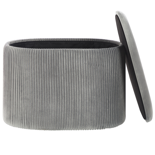 Beliani Storage Pouffe RICHLAND Velvet Light Grey 2