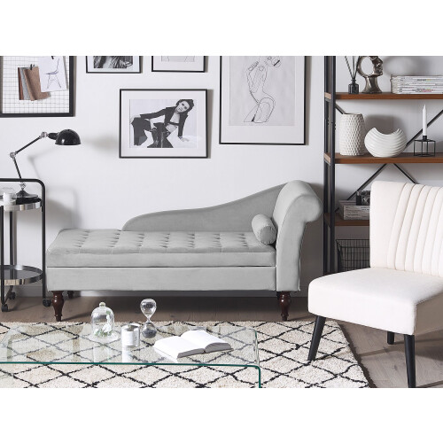 Beliani Right-Hand Chaise Longue PESSAC with Storage Velvet Light Grey 1