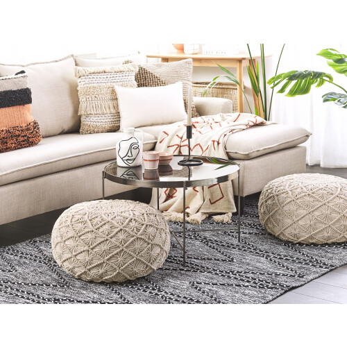 Beliani Pouffe Macramé BERKANE Cotton Beige 1