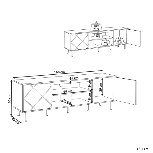 Beliani TV Stand PALMER Brown/ White 2
