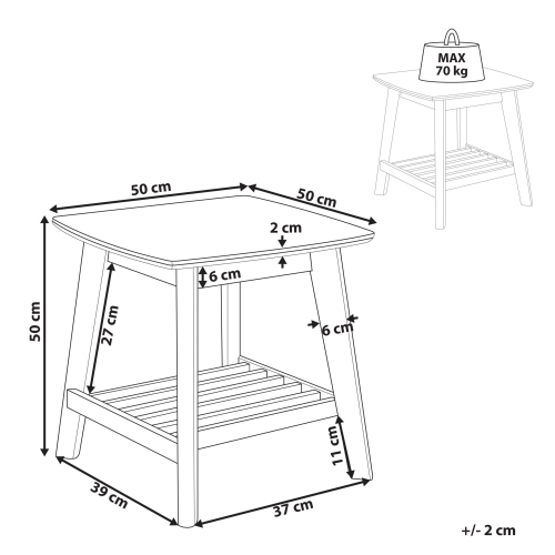 Beliani Side Table TULARE Wood Light Brown 2