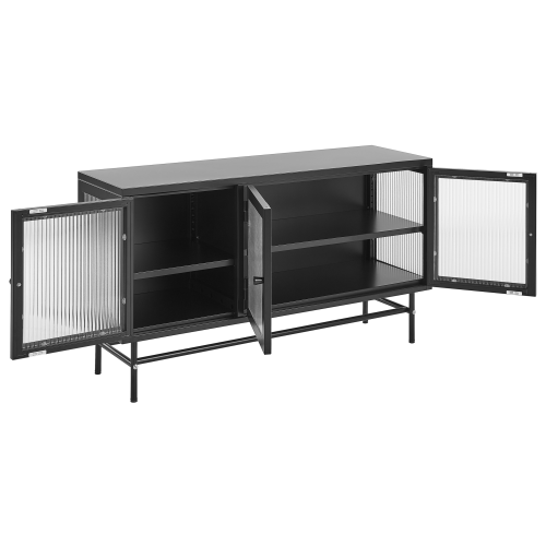 Beliani Glass Display Sideboard DEVON 115 cm Metal Black 2
