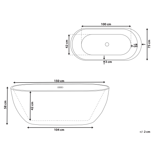 Beliani Freestanding Bathtub NEVIS 1500 x 750 mm White 2