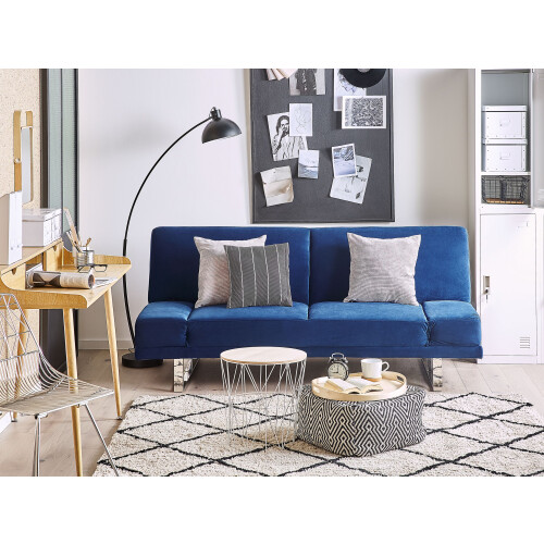 Beliani Sofa Bed 2 Seater YORK Velvet Navy Blue 1