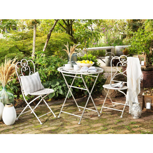 Beliani Bistro Table Folding TRIESTE 70 cm 70 cm Metal Light Beige 1