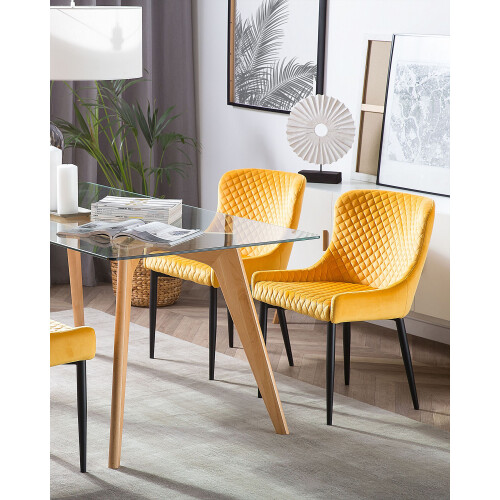 Beliani Set of 2 Dining Chairs SOLANO Velvet Yellow 1