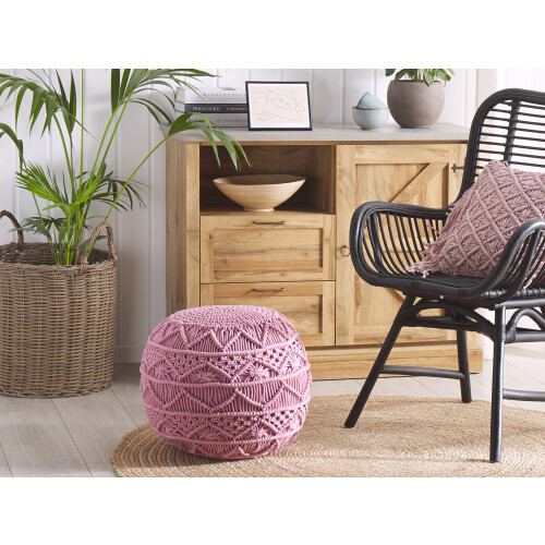 Beliani Pouffe Macramé KAYSERI Cotton Pink 1