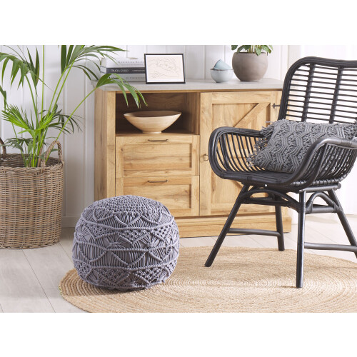 Beliani Pouffe Macramé KAYSERI Cotton Grey 1