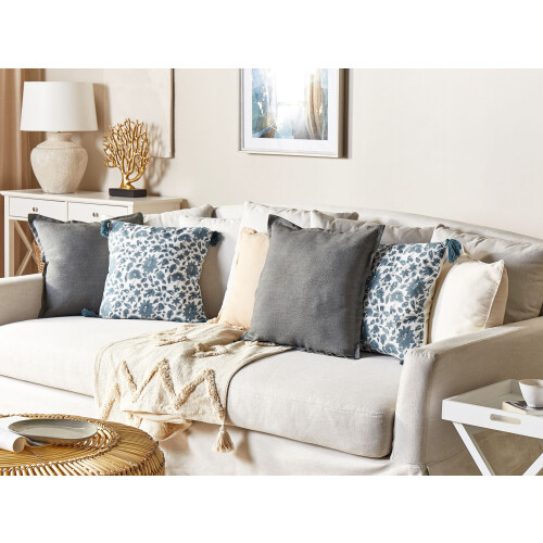 Beliani Throw Cushion RUMEX 45 x 45 cm Cotton Blue Floral Pattern 1