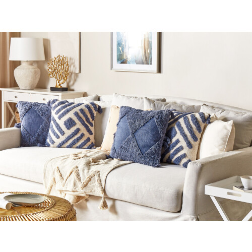 Beliani Throw Cushion JACARANDA 45 x 45 cm Cotton Blue Geometric Pattern 1
