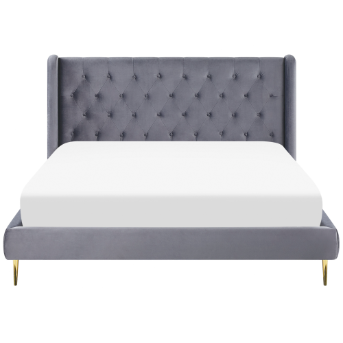 Beliani Bed Velvet FORBACH 140 x 200 cm (EU Double) Grey 1