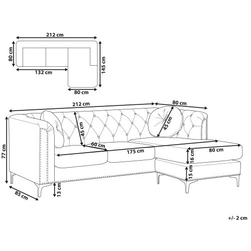 Beliani Corner Sofa 3 Seater FLEN Velvet Grey Left Hand 2