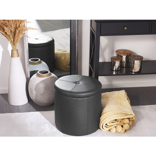 Beliani Storage Pouffe MARYLAND Faux Leather Black 1