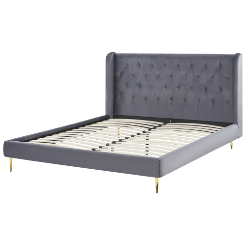 Beliani Bed Velvet FORBACH 160 x 200 cm (EU King Size) Grey 1