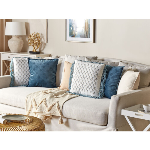Beliani Throw Cushion PALLIDA 45 x 45 cm Cotton Blue Floral Pattern 1