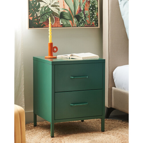 Beliani 2 Drawer Bedside Table MALAVI Metal Green 1