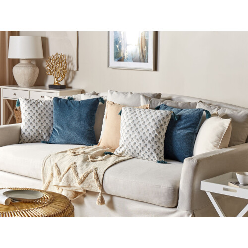 Beliani Throw Cushion CORNUS 45 x 45 cm Cotton Blue Floral Pattern 2