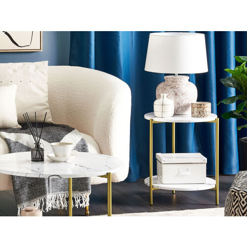 Beliani Side Table REVA White Marble 1