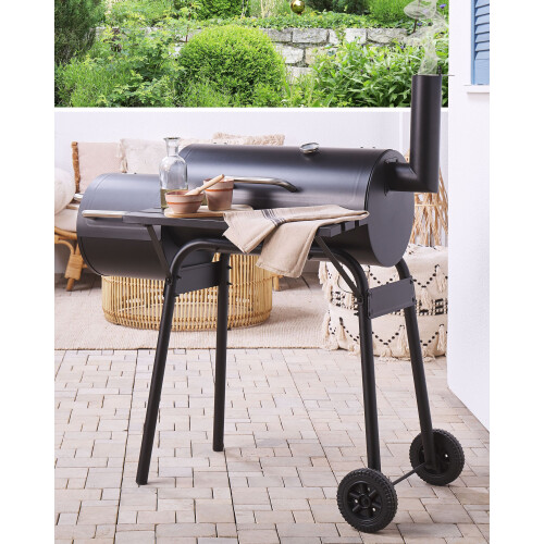 Beliani Charcoal BBQ Grill KATLA with Smoker Metal Black 1