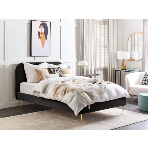 Beliani Bed Velvet FLAYAT 140 x 200 cm (EU Double) Black 1