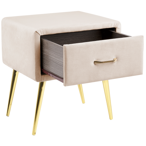 Beliani 1 Drawer Bedside Table FLAYAT Velvet Light Beige 2