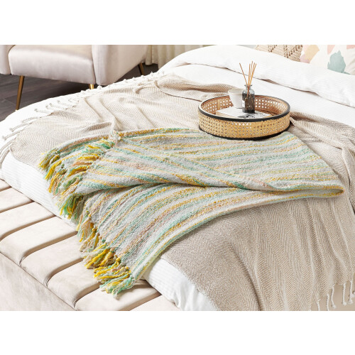 Beliani Blanket NUWAR Fabric 130 x 170 cm Yellow 1