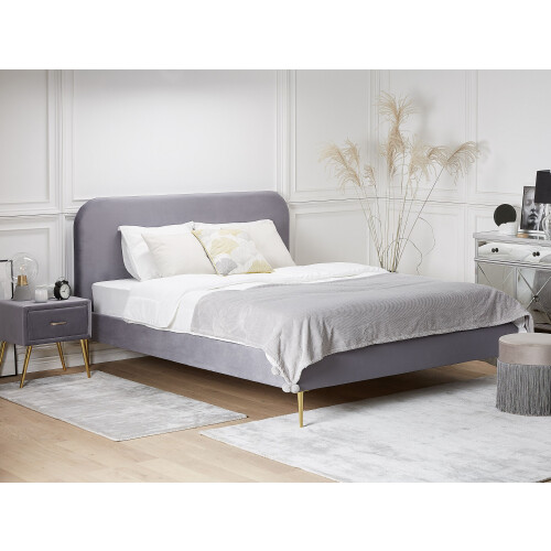 Beliani Bed Velvet FLAYAT 140 x 200 cm (EU Double) Grey 1