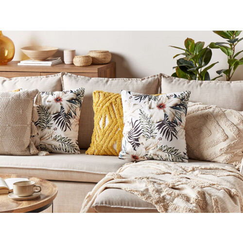 Beliani Throw Cushion OKRA 45 x 45 cm Velvet Multicolour Plant Pattern 1