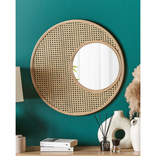 Beliani Wall Mirror PALAU 60 cm 60 cm Rattan Natural 1