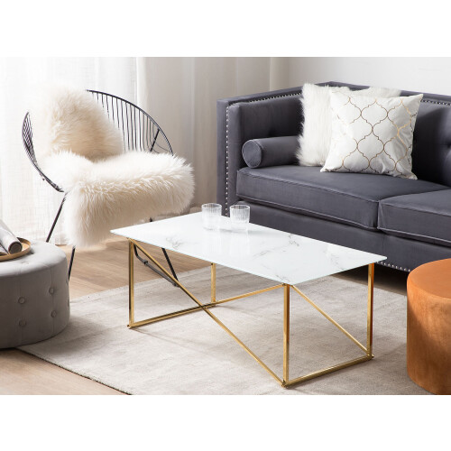 Beliani Coffee Table EMPORIA Tempered Glass Marble/Gold 1