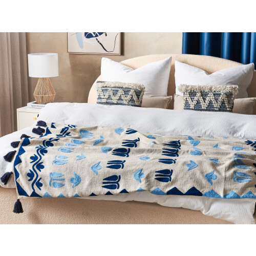 Beliani Blanket BHIND Cotton 130 x 180 cm Beige 1