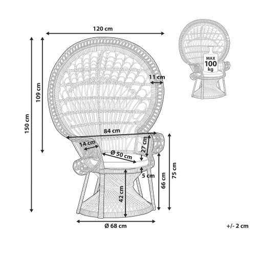 Beliani Peacock Chair EMMANUELLE Rattan White 2