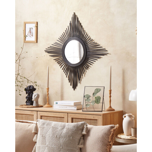 Beliani Wall Mirror MAJENE 60 cm 60 cm Rattan Black 1