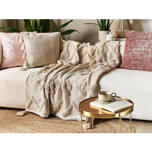 Beliani Blanket GUNA Cotton 130 x 180 cm Beige 1
