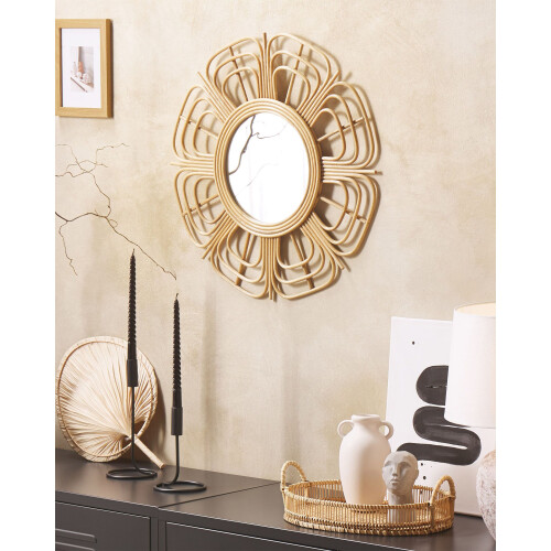 Beliani Wall Mirror PASAKU 60 cm 60 cm Rattan Natural 1