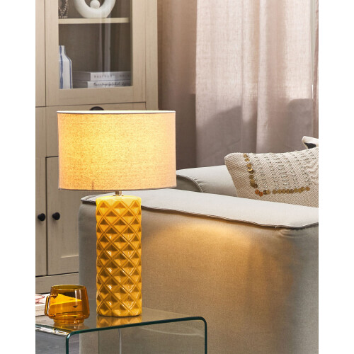 Beliani Table Lamp BALONNE Ceramic Yellow 1